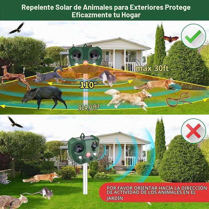 Ahuyentador de animales Solar Ultrasónico con Sensor de Movimiento